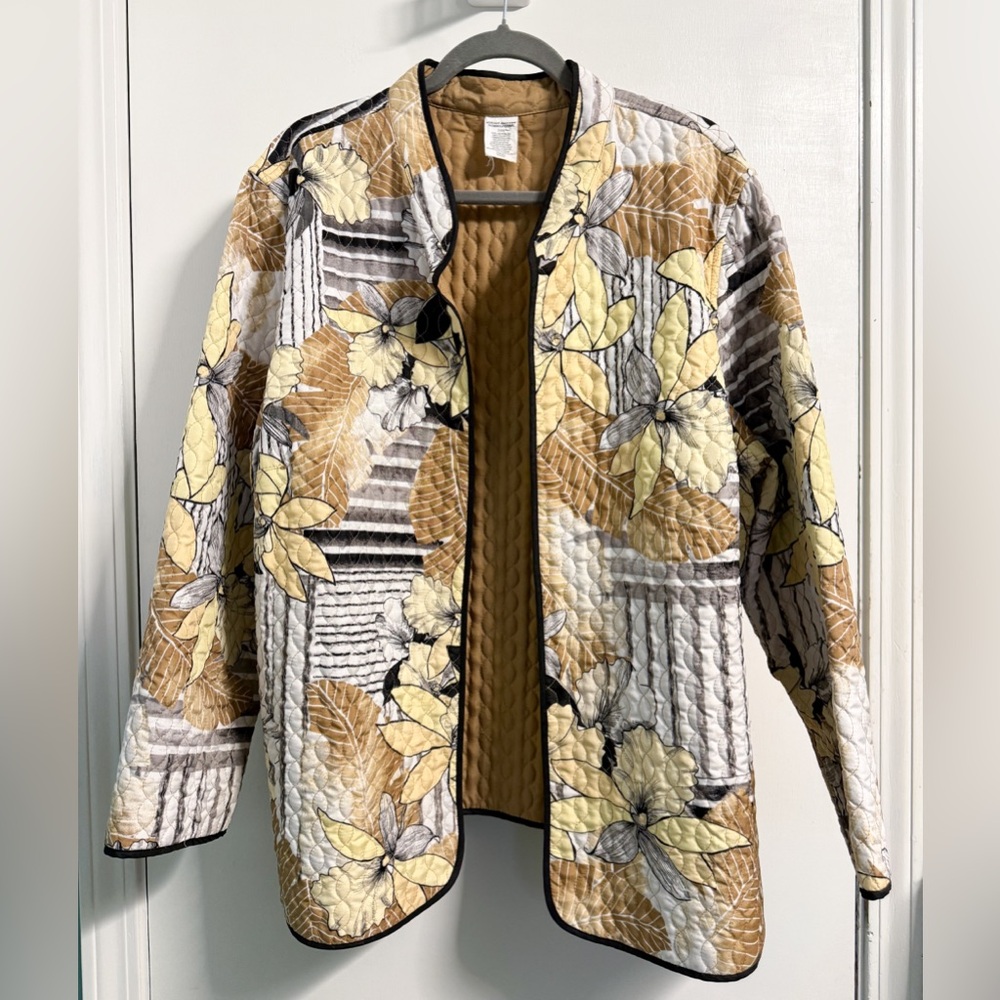Alfred Dunner Quilted Floral Jacket 24W Open Front Plus Layer